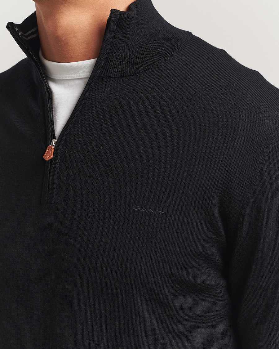 Herre | Trøjer | GANT | Extrafine Merino Wool Half Zip Black