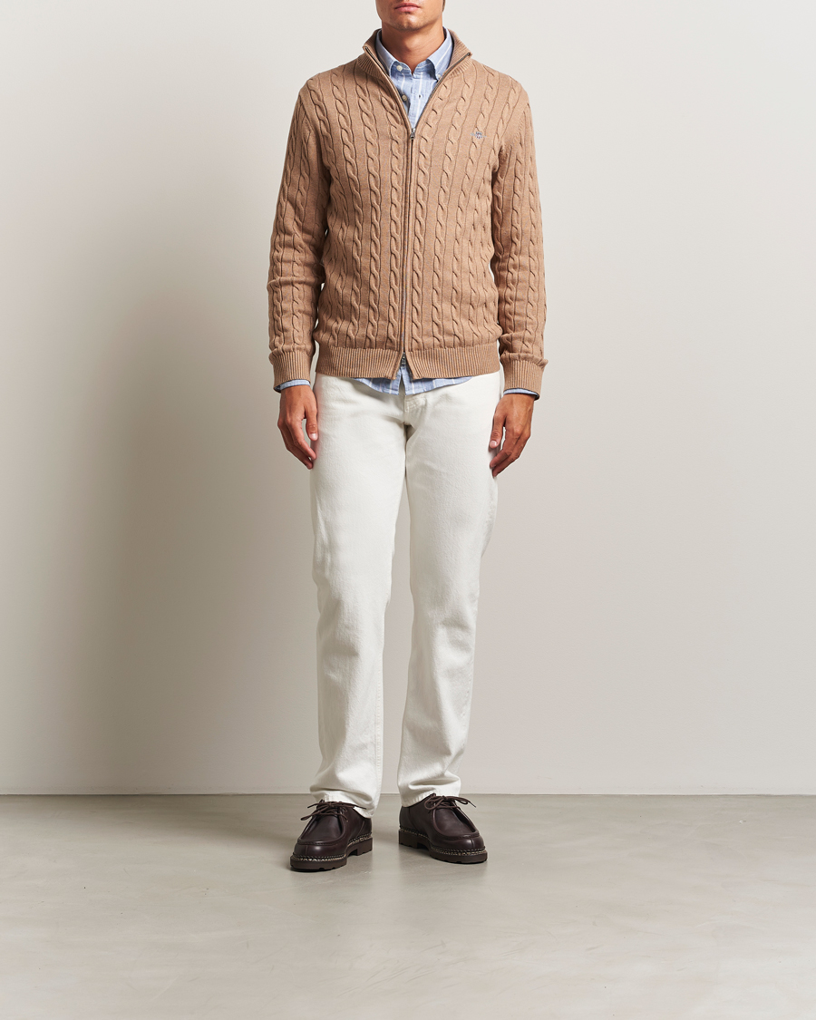 Herre | Trøjer | GANT | Cotton Cable Full Zip Dark Sand Melange