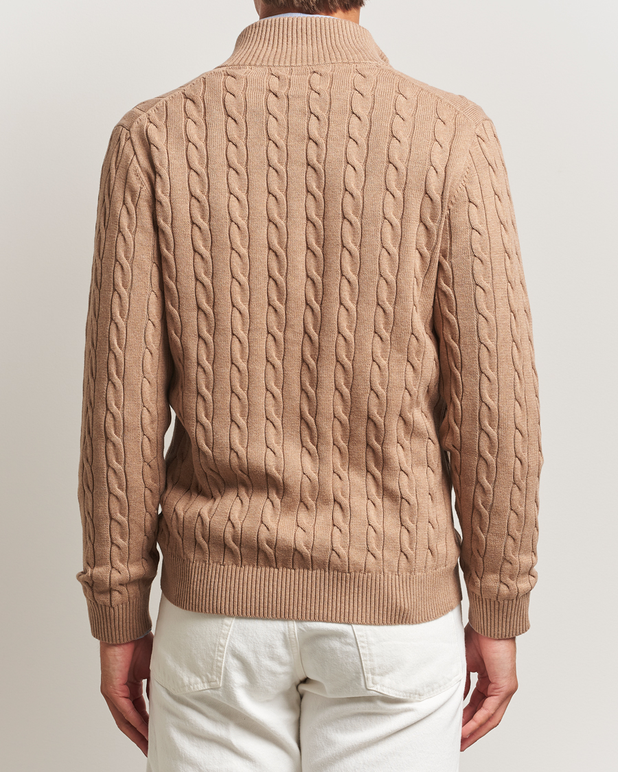 Herre | Trøjer | GANT | Cotton Cable Full Zip Dark Sand Melange