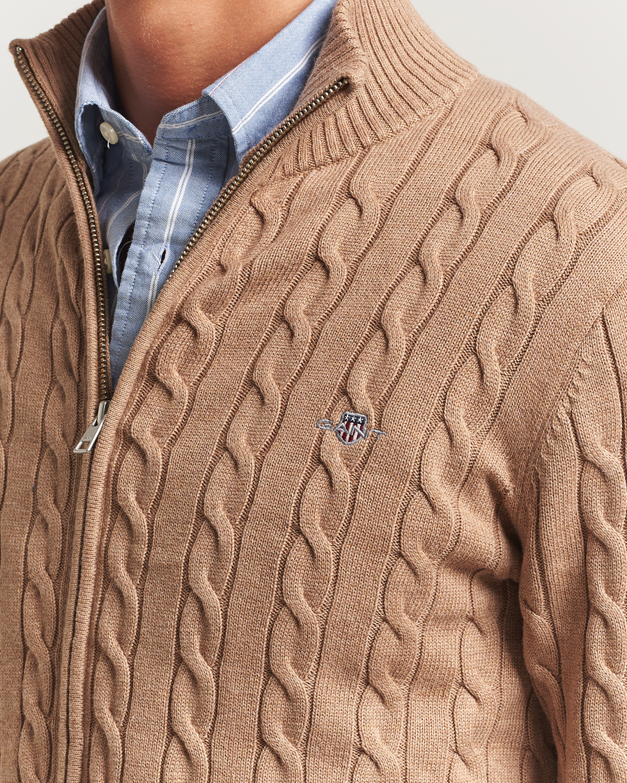 Herre | Trøjer | GANT | Cotton Cable Full Zip Dark Sand Melange