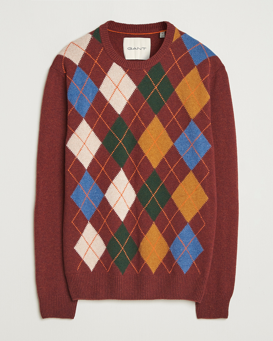 Herre | Trøjer | Gant | Lambswool Argyle Knitted Crew Neck Winter Wine
