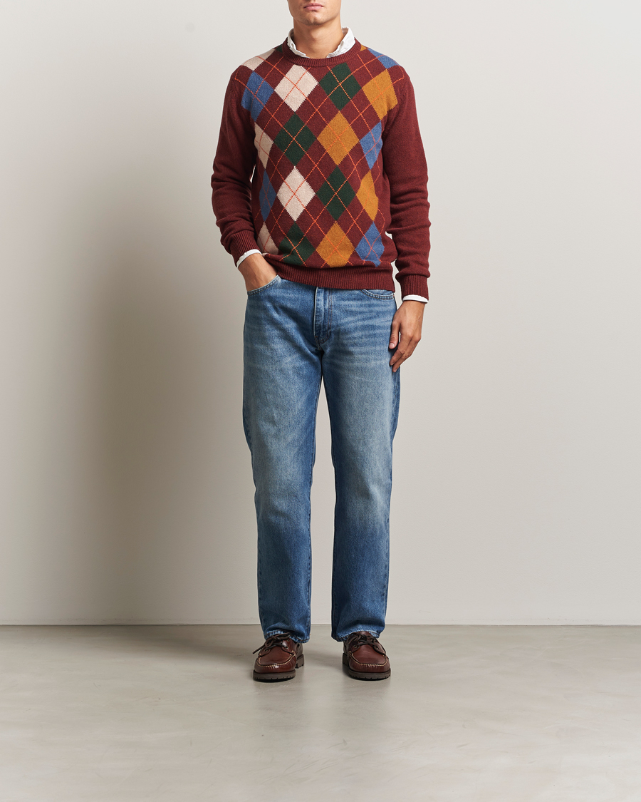 Herre | Trøjer | Gant | Lambswool Argyle Knitted Crew Neck Winter Wine