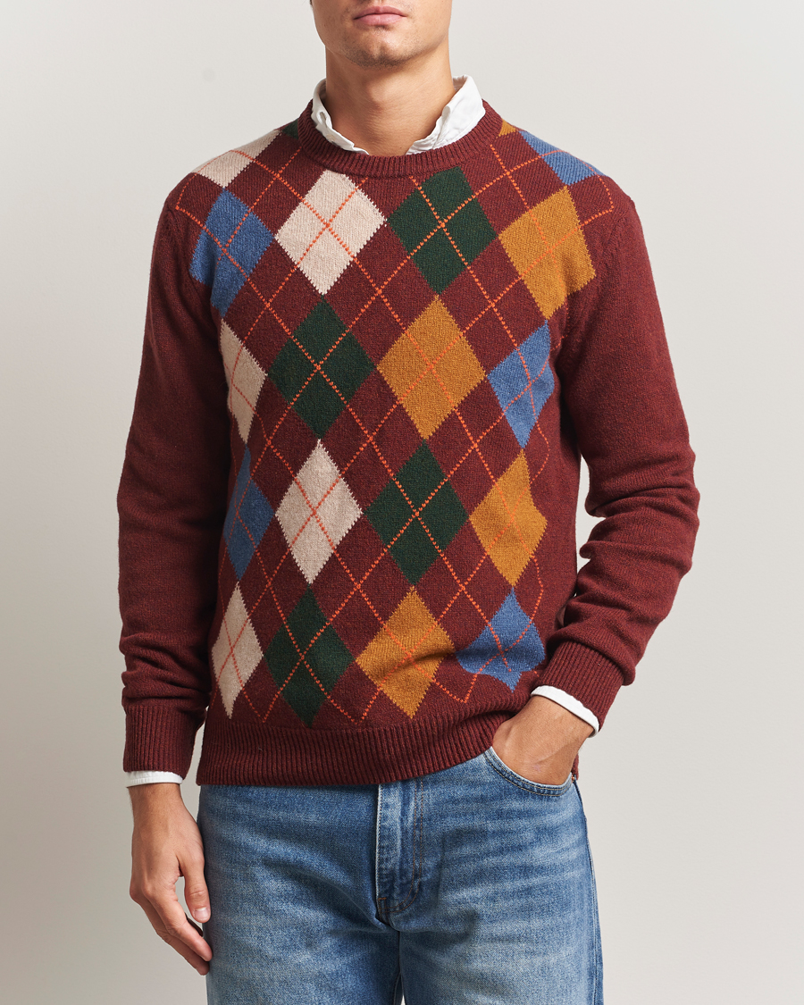 Herre | Trøjer | Gant | Lambswool Argyle Knitted Crew Neck Winter Wine