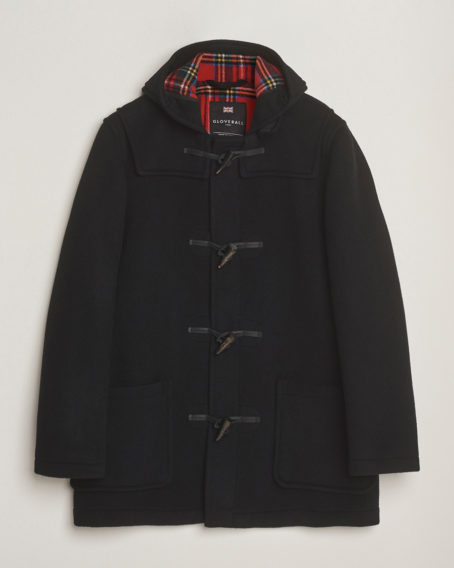 Herre | Jakker | Gloverall | Mid Length Duffle Coat Black/Royal Stewart