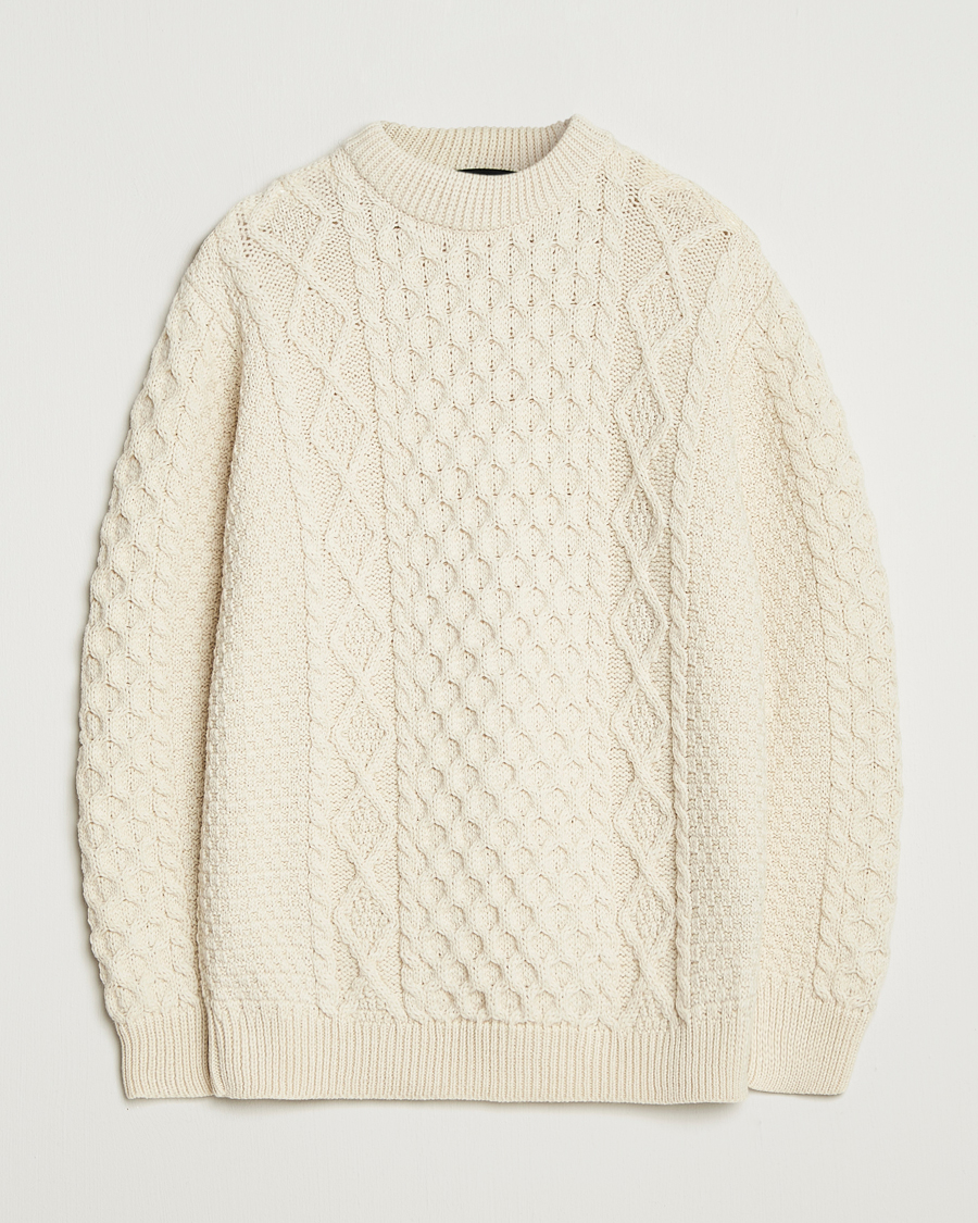 Herre | Trøjer | Gloverall | Aran Wool Knitted Sweater Ecru