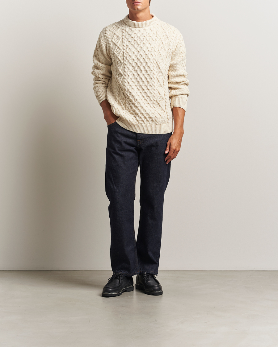 Herre | Trøjer | Gloverall | Aran Wool Knitted Sweater Ecru
