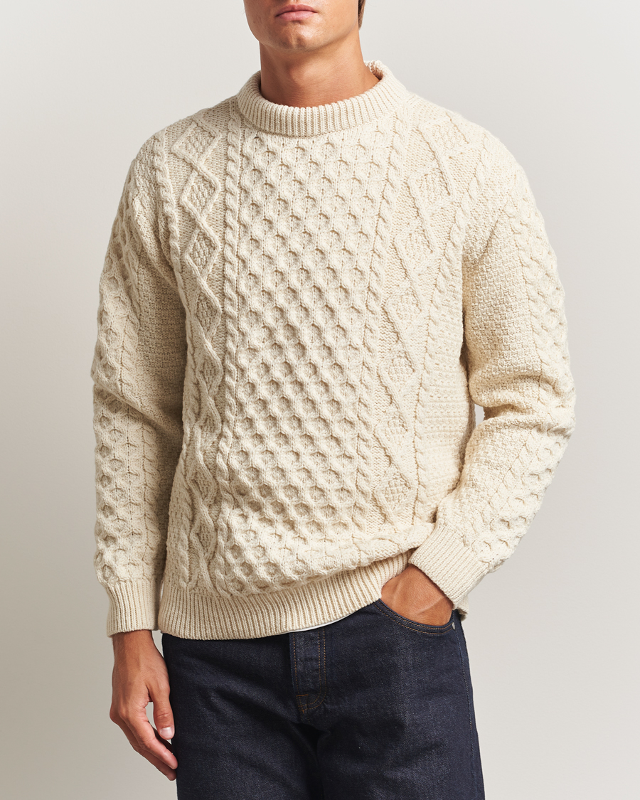 Herre | Trøjer | Gloverall | Aran Wool Knitted Sweater Ecru