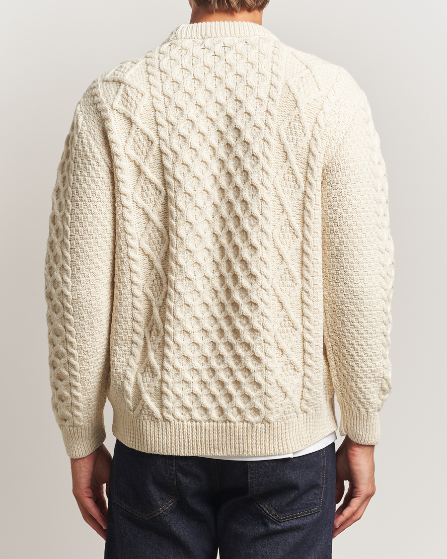 Herre | Trøjer | Gloverall | Aran Wool Knitted Sweater Ecru
