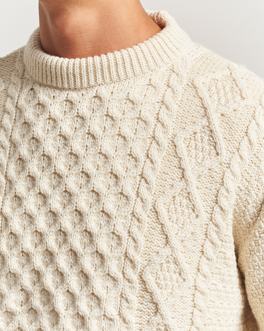 Herre | Trøjer | Gloverall | Aran Wool Knitted Sweater Ecru