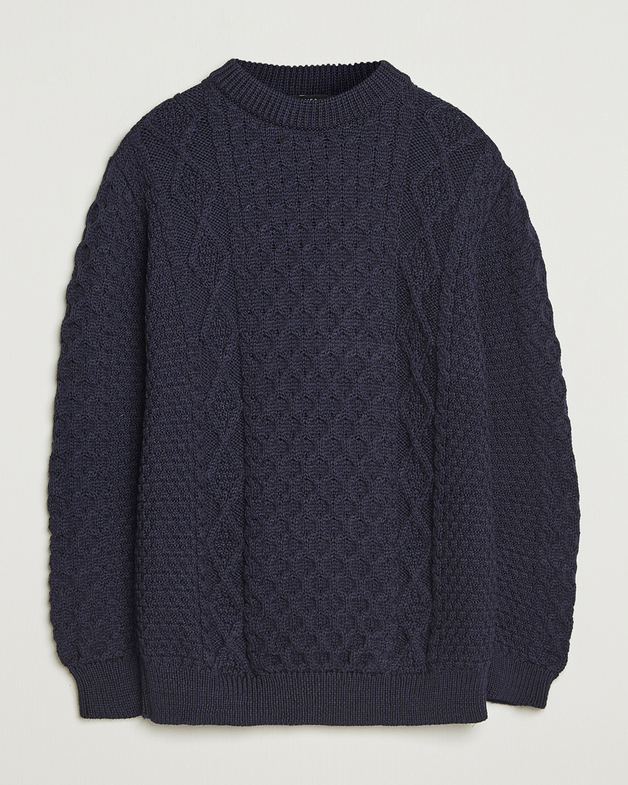 Herre | Trøjer | Gloverall | Aran Wool Knitted Sweater Navy