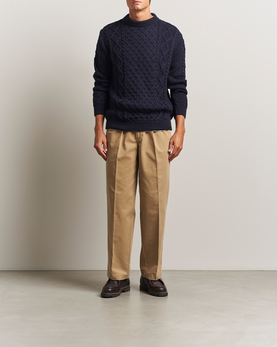 Herre | Trøjer | Gloverall | Aran Wool Knitted Sweater Navy