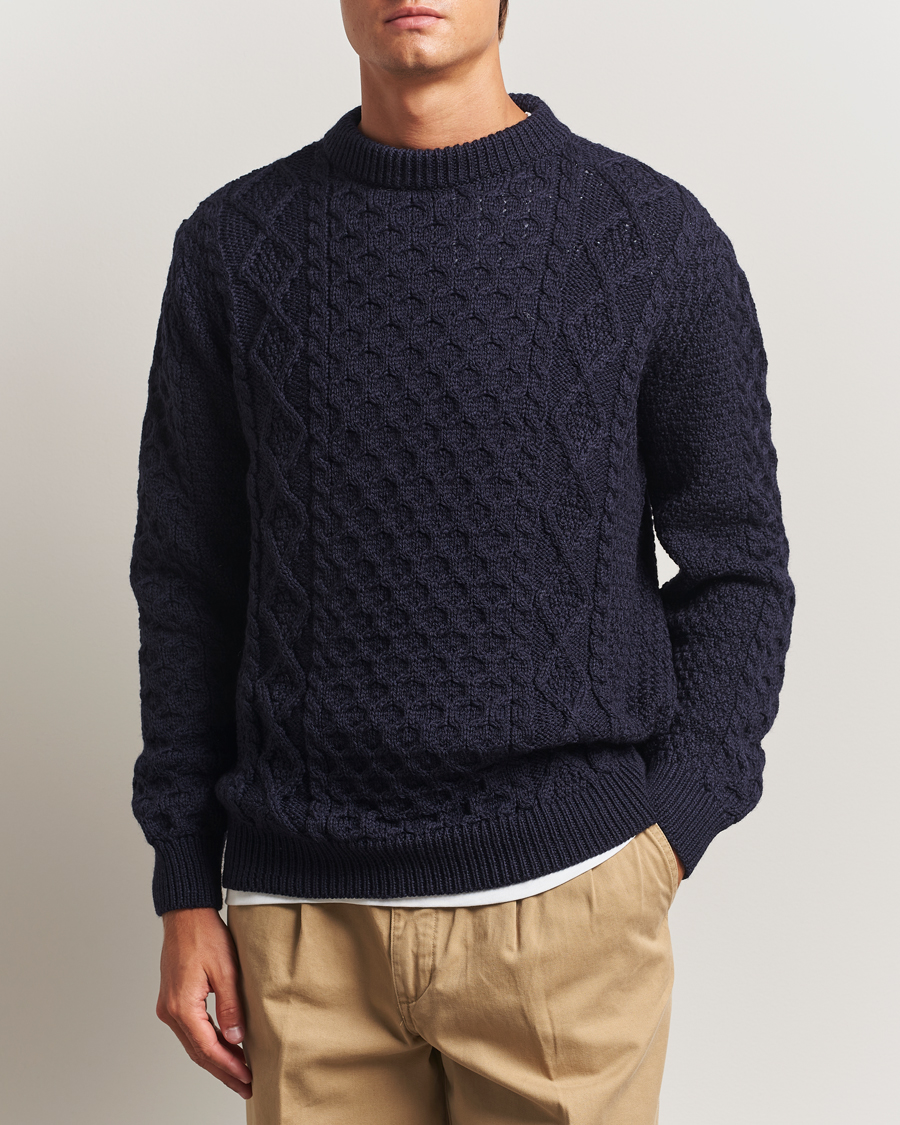 Herre | Trøjer | Gloverall | Aran Wool Knitted Sweater Navy