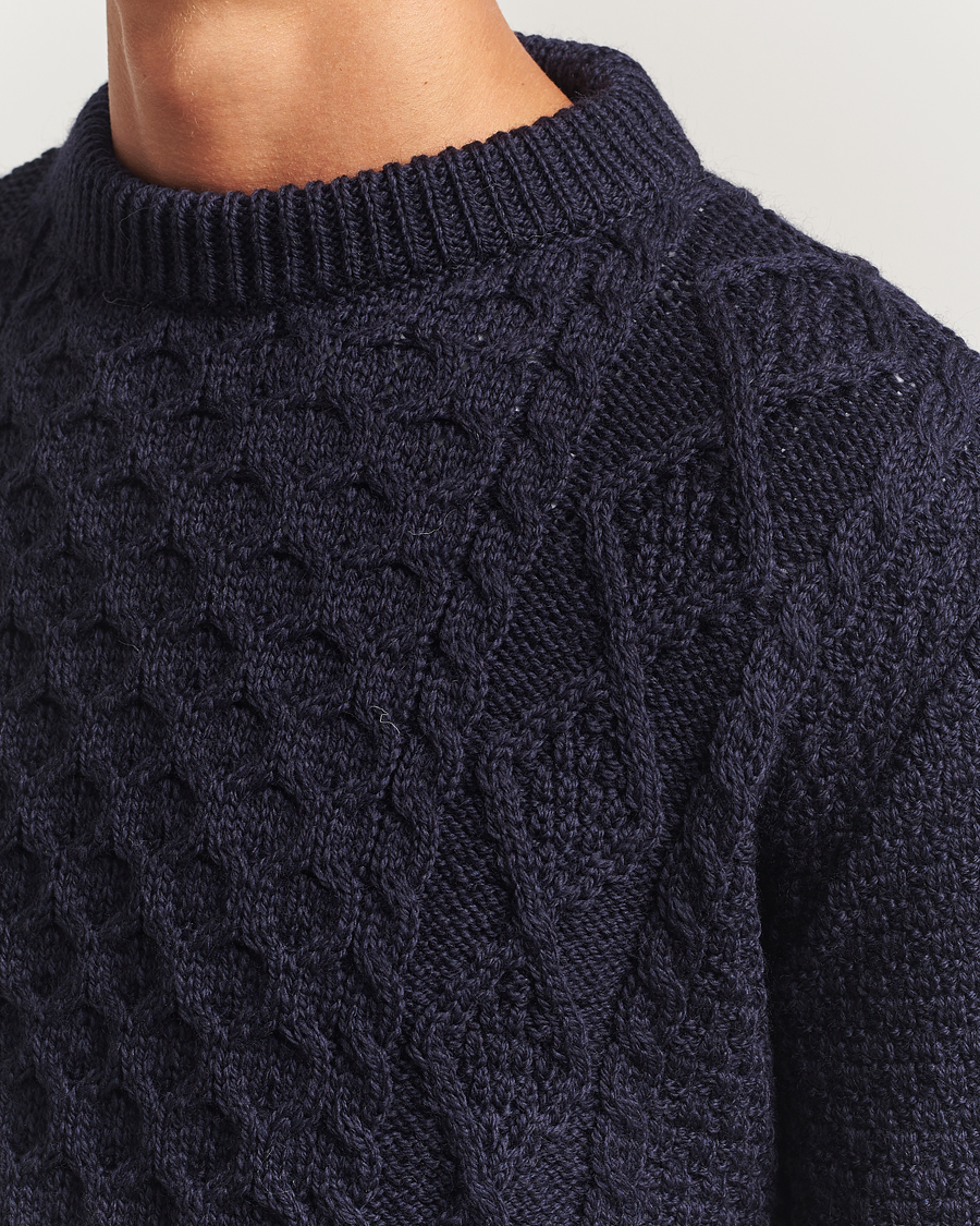 Herre | Trøjer | Gloverall | Aran Wool Knitted Sweater Navy