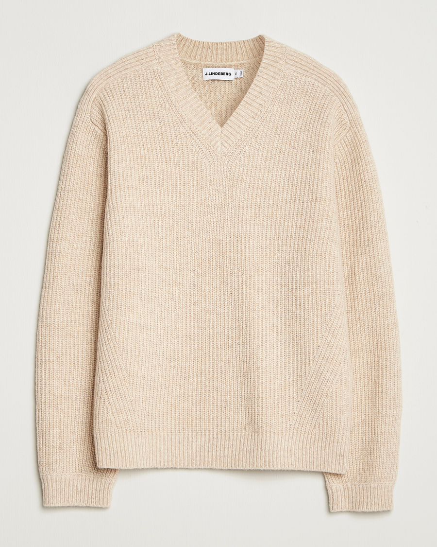 Herre | Trøjer | J.Lindeberg | Vitor Wool Heavy Knitted V-Neck Moonbeam Melange