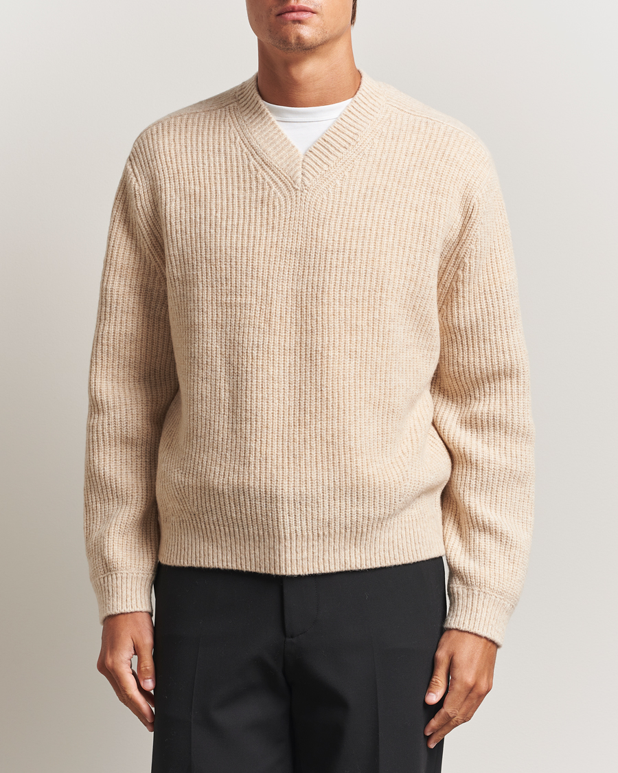 Herre | Trøjer | J.Lindeberg | Vitor Wool Heavy Knitted V-Neck Moonbeam Melange
