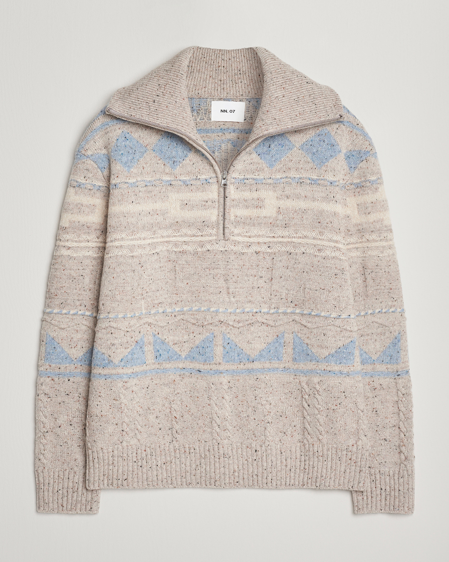 Herre | Trøjer | NN07 | William Heavy Knitted Wool Half Zip Ecru