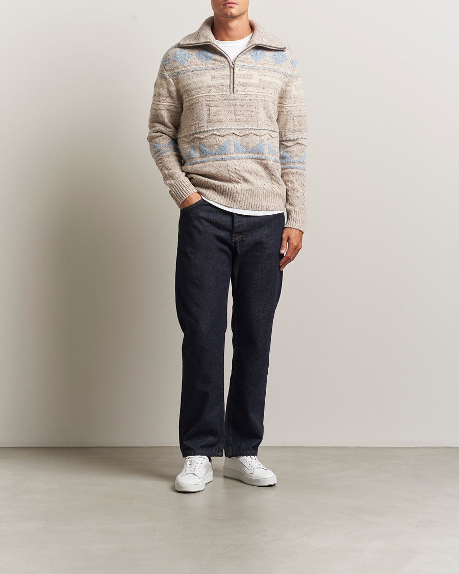 Herre | Trøjer | NN07 | William Heavy Knitted Wool Half Zip Ecru