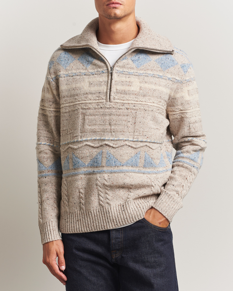 Herre | Trøjer | NN07 | William Heavy Knitted Wool Half Zip Ecru