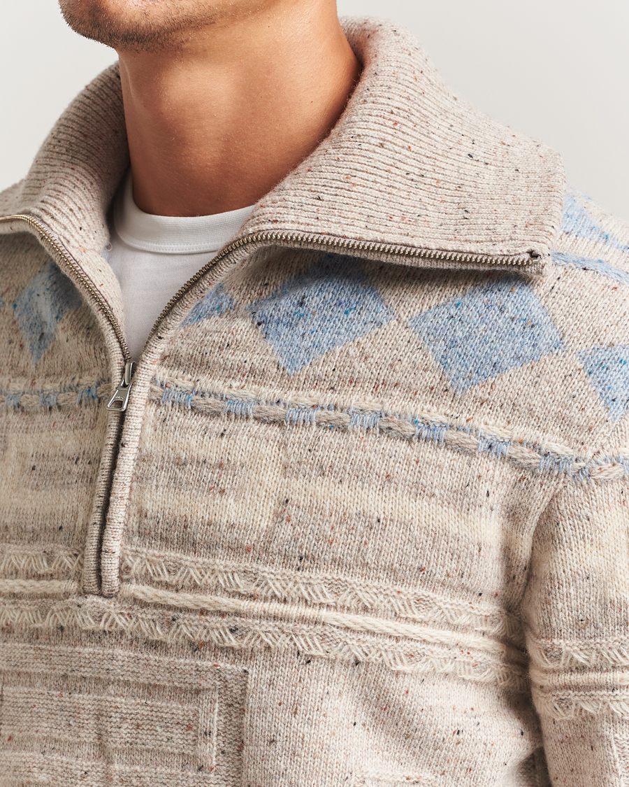 Herre | Trøjer | NN07 | William Heavy Knitted Wool Half Zip Ecru