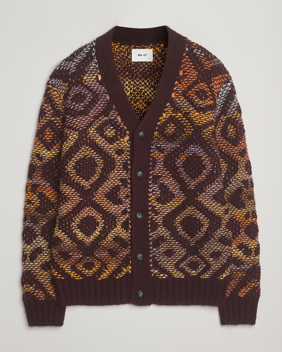 Herre | Trøjer | NN07 | Viggo Heavy Knitted Cardigan Wine Red Multi