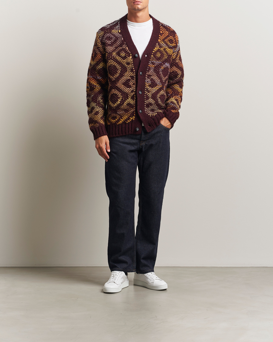Herre | Trøjer | NN07 | Viggo Heavy Knitted Cardigan Wine Red Multi