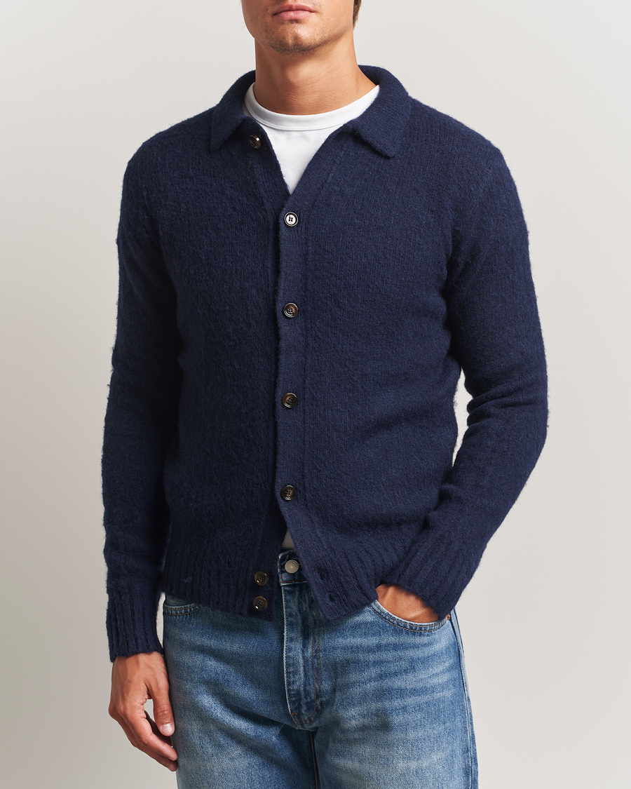 Herre | Trøjer | Aspesi | Brushed Shetland Cardigan Navy