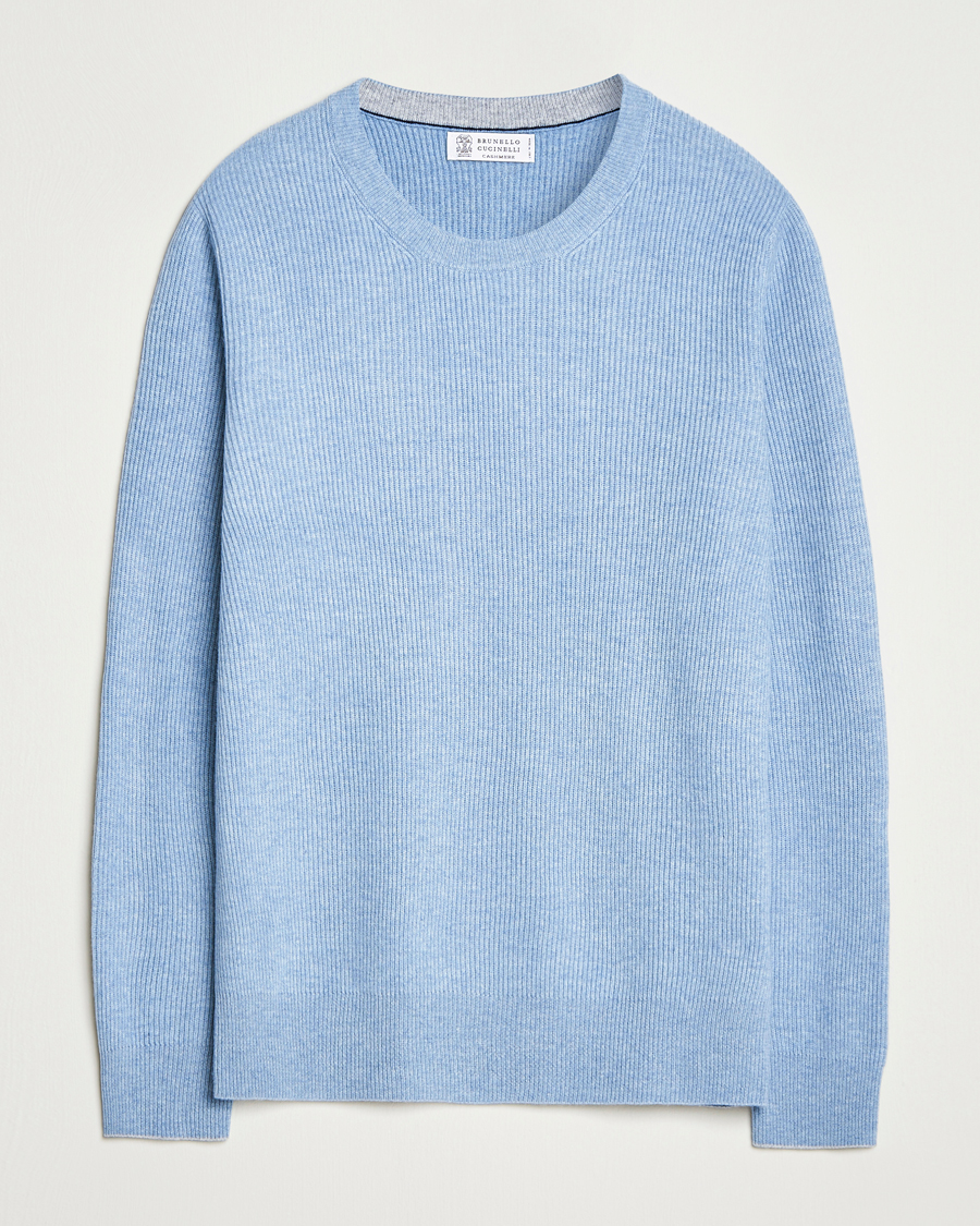 Herre | Trøjer | Brunello Cucinelli | Cashmere Rib Crew Neck Sweater Light Blue