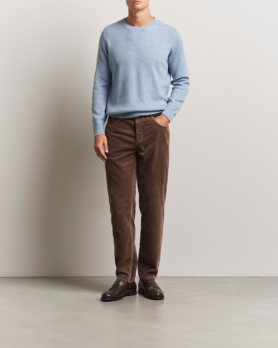 Herre | Trøjer | Brunello Cucinelli | Cashmere Rib Crew Neck Sweater Light Blue