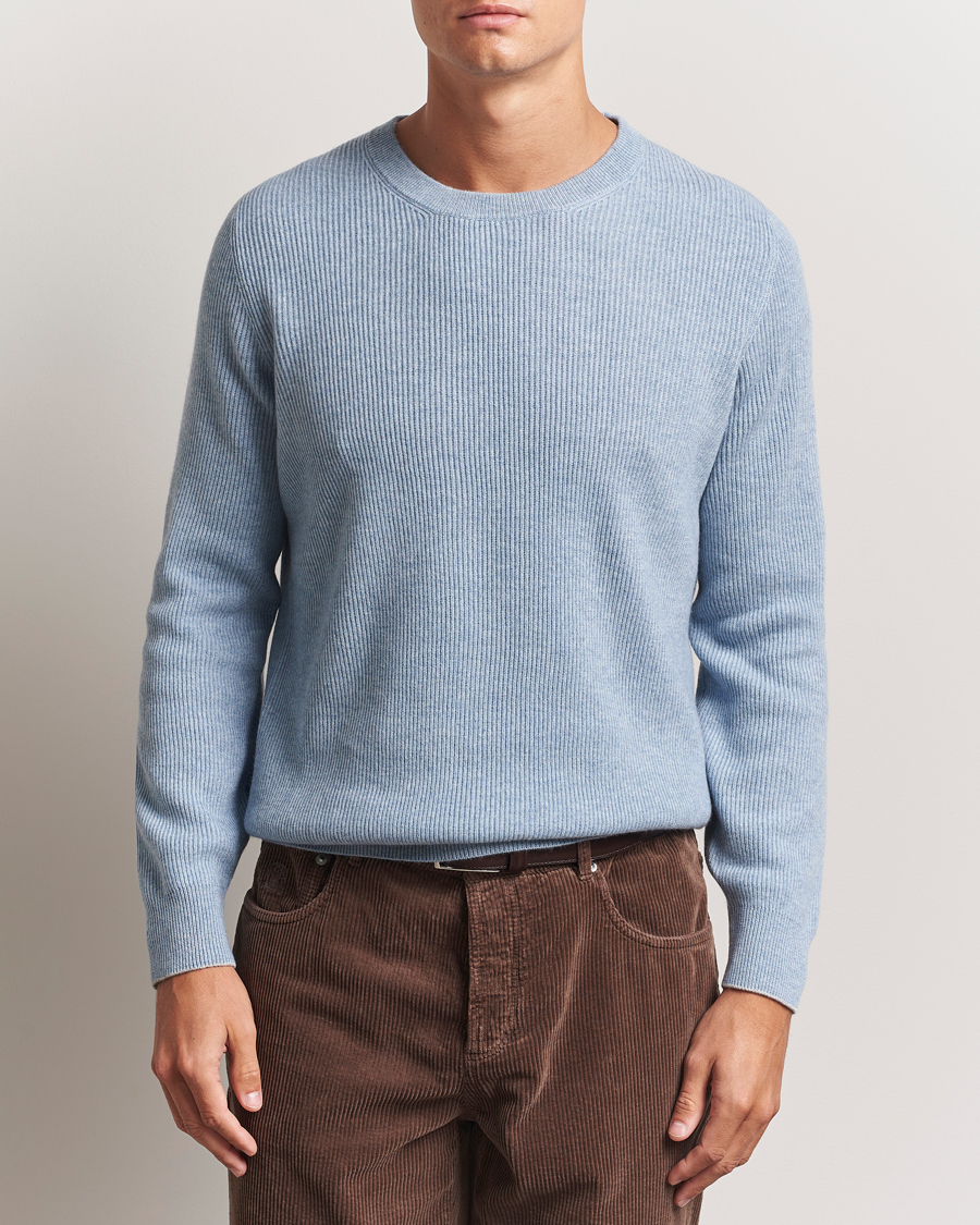 Herre | Trøjer | Brunello Cucinelli | Cashmere Rib Crew Neck Sweater Light Blue