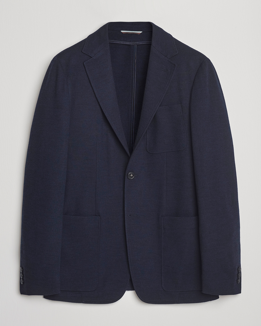 Herre | Blazere & jakker | Canali | Wool Houndstooth Jersey Blazer Navy