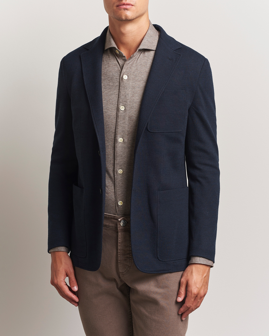 Herre | Blazere & jakker | Canali | Wool Houndstooth Jersey Blazer Navy