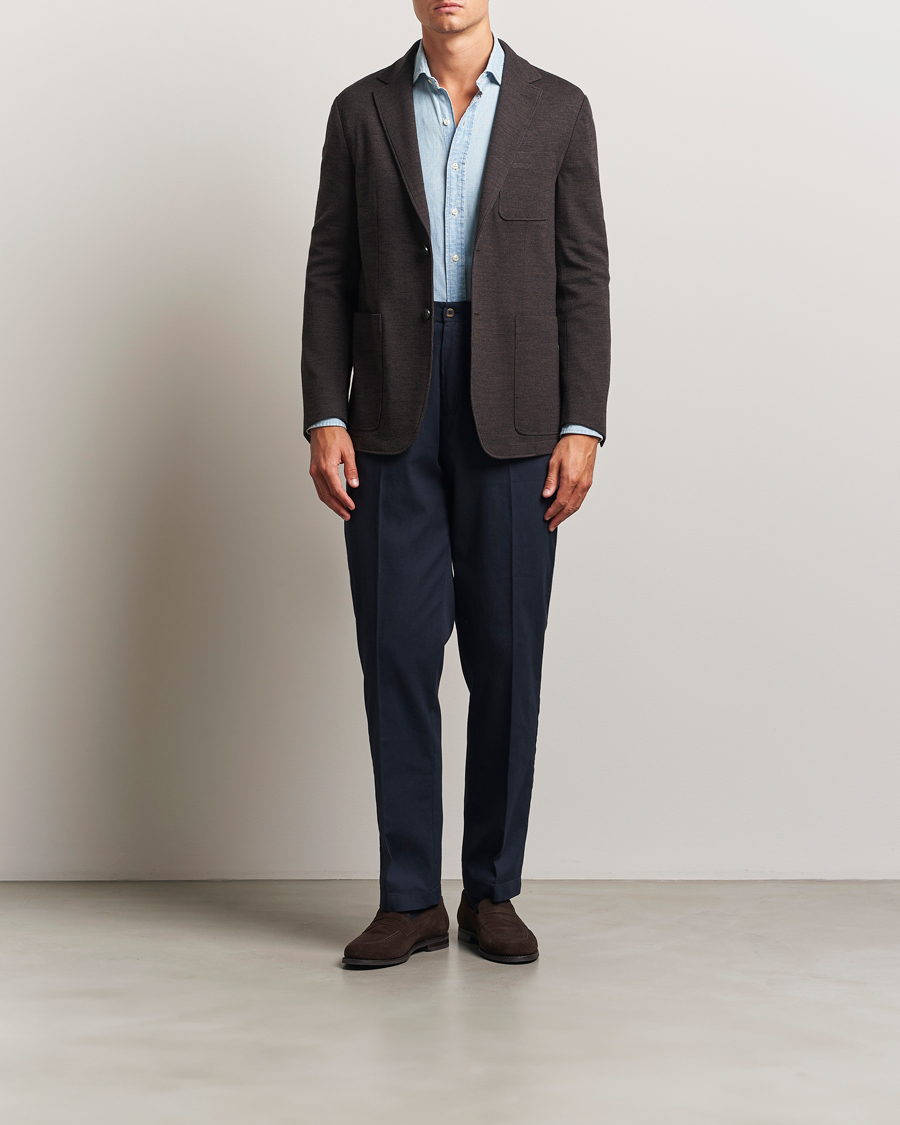 Herre | Blazere & jakker | Canali | Wool Houndstooth Jersey Blazer Dark Brown