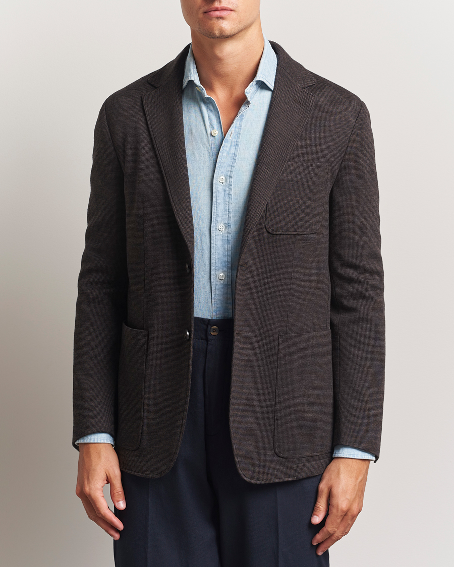 Herre | Blazere & jakker | Canali | Wool Houndstooth Jersey Blazer Dark Brown