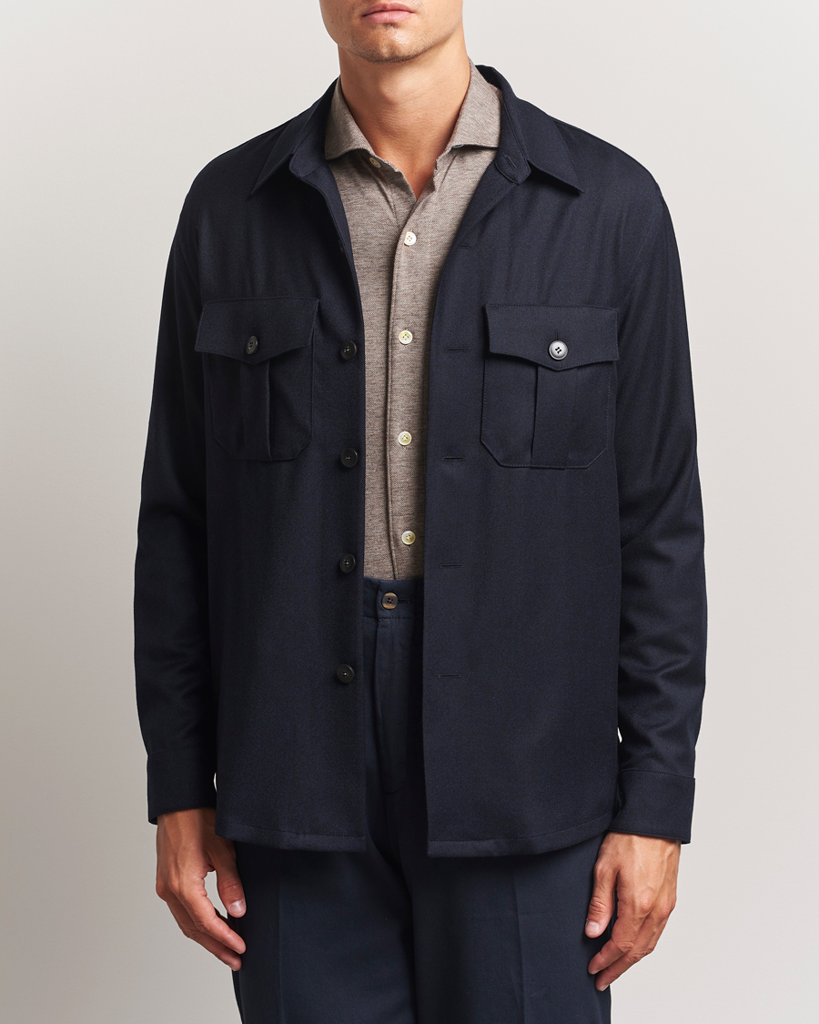 Herre | Skjorter | Canali | Flannel Overshirts Navy