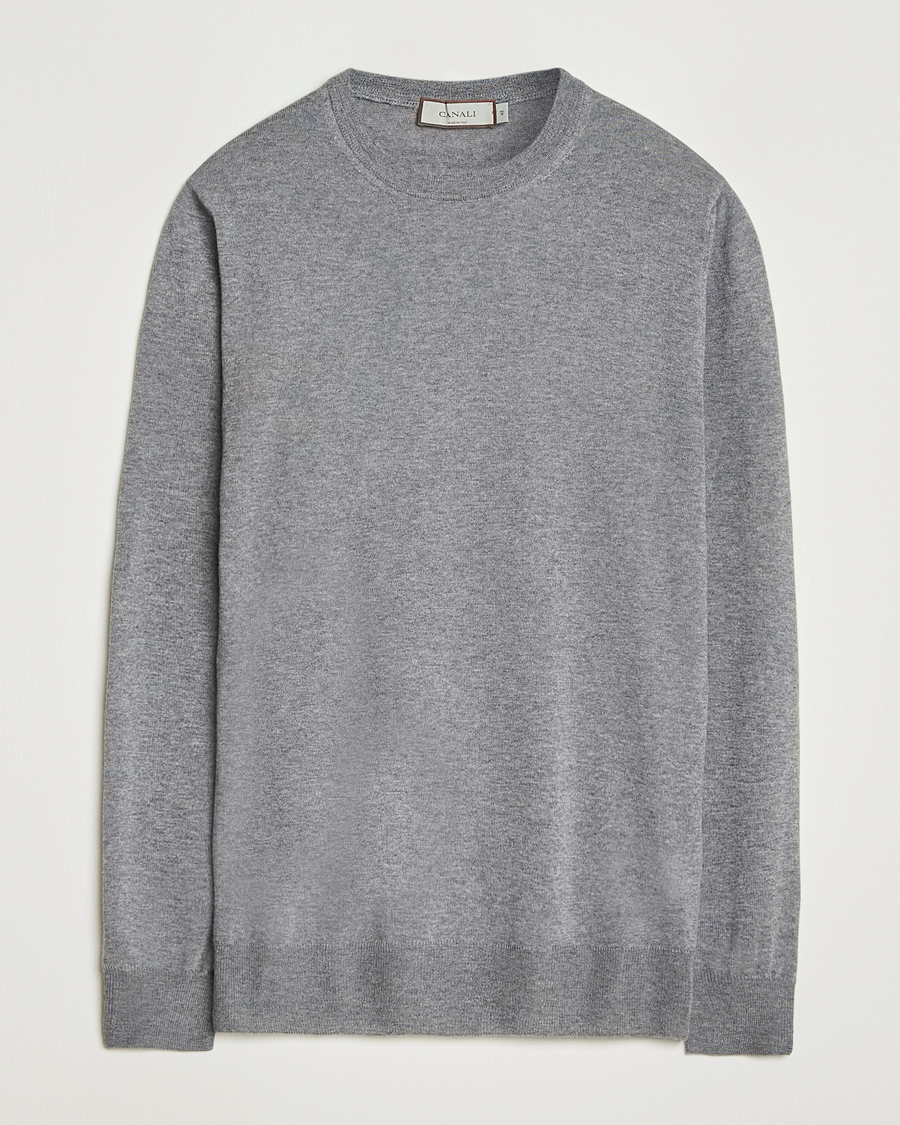 Herre | Trøjer | Canali | Merino Wool Crew Neck Light Grey