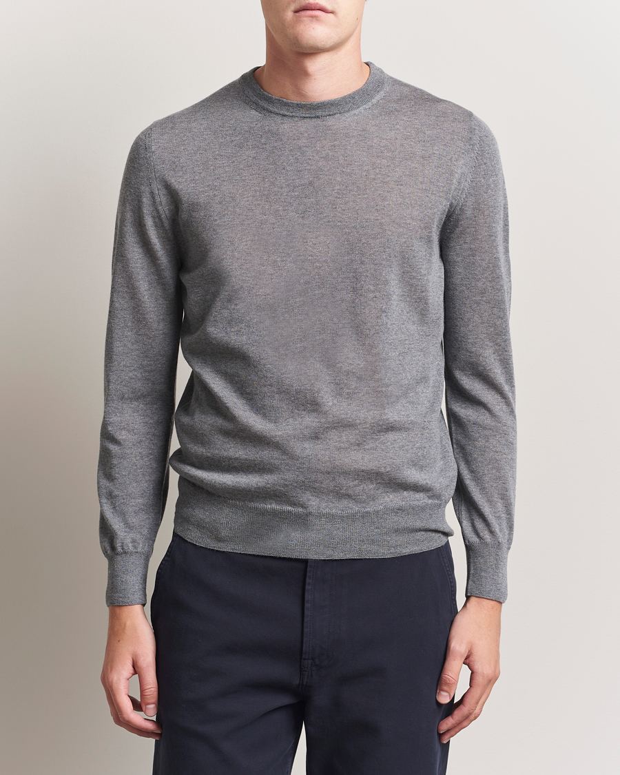 Herre | Trøjer | Canali | Merino Wool Crew Neck Light Grey