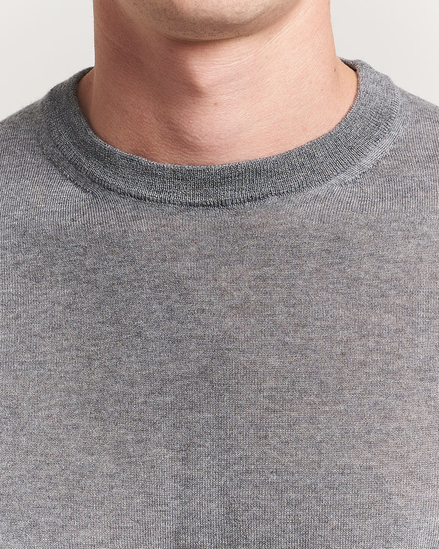 Herre | Trøjer | Canali | Merino Wool Crew Neck Light Grey