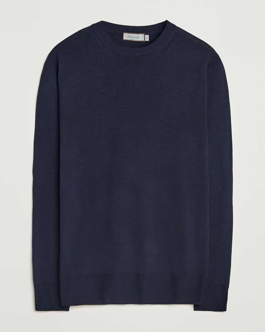Herre | Trøjer | Canali | Merino Wool Crew Neck Navy