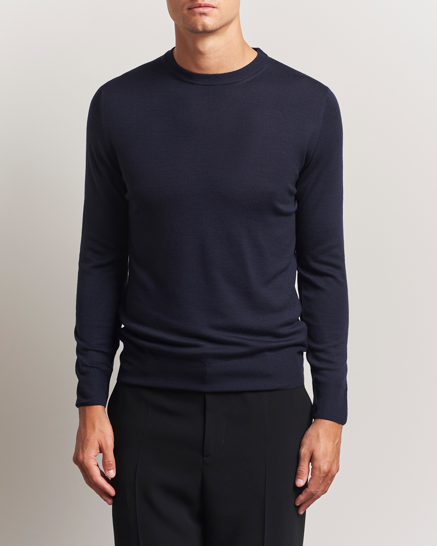 Herre | Trøjer | Canali | Merino Wool Crew Neck Navy