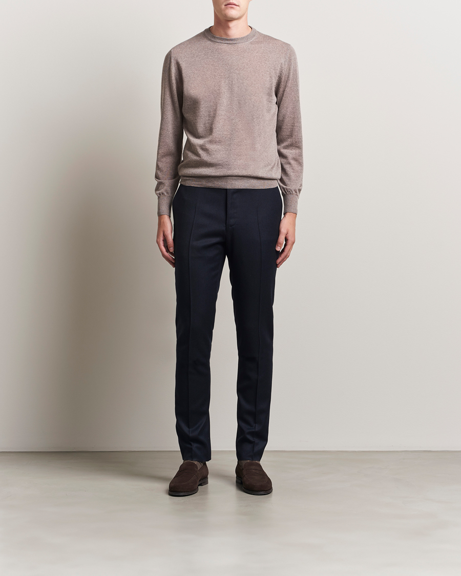 Herre | Trøjer | Canali | Merino Wool Crew Neck Beige