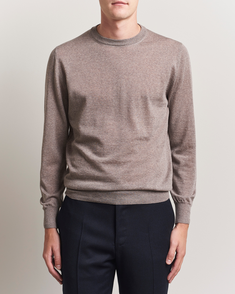 Herre | Trøjer | Canali | Merino Wool Crew Neck Beige