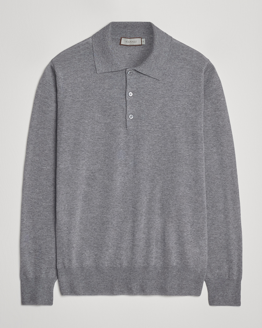 Herre | Trøjer | Canali | Merino Wool Long Sleeve Polo Light Grey