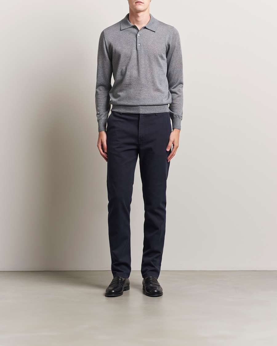 Herre | Trøjer | Canali | Merino Wool Long Sleeve Polo Light Grey