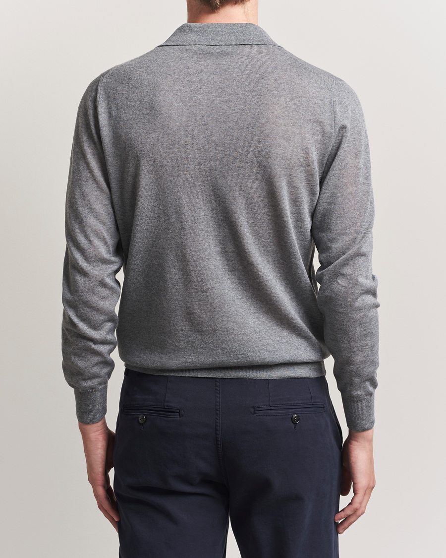 Herre | Trøjer | Canali | Merino Wool Long Sleeve Polo Light Grey