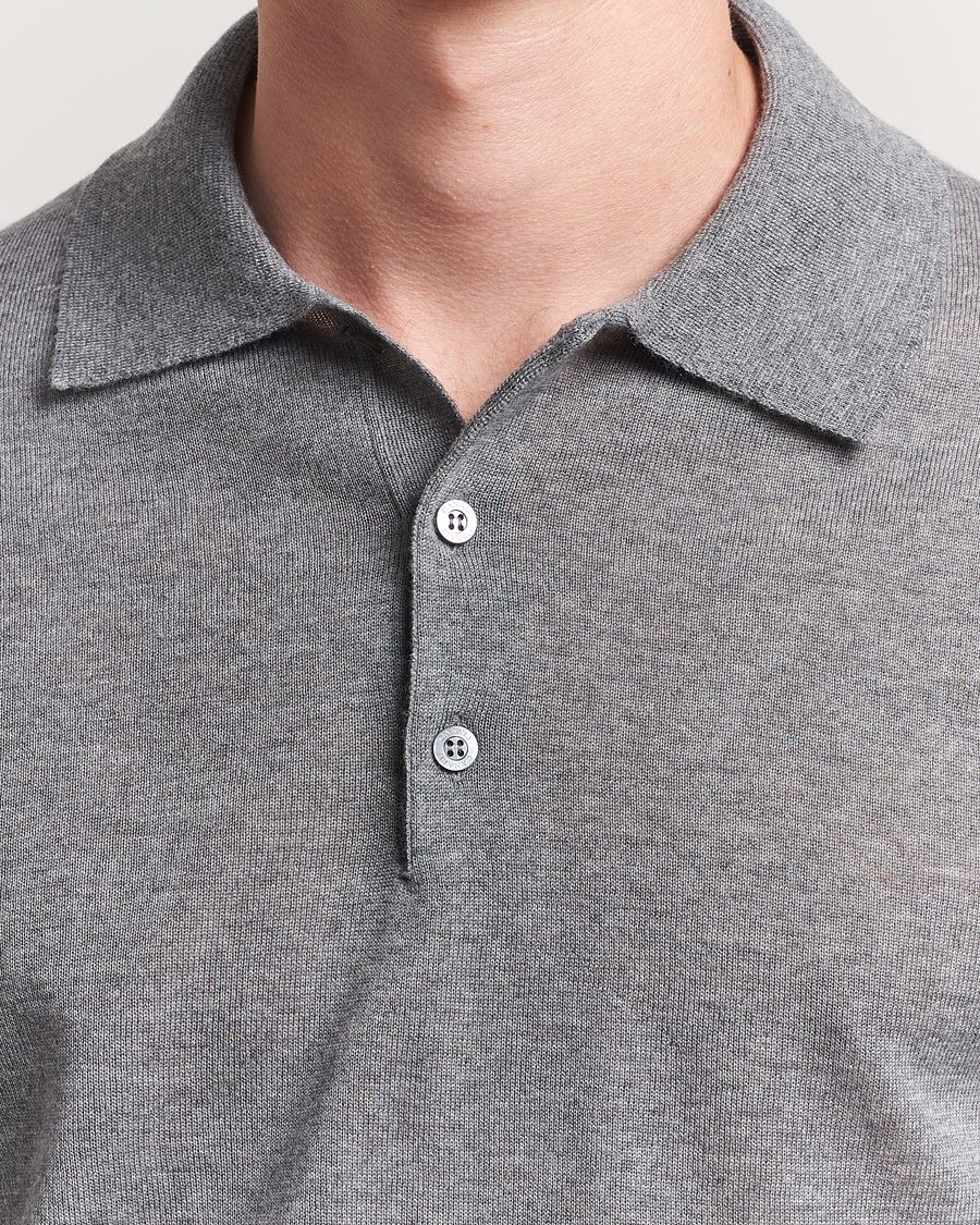 Herre | Trøjer | Canali | Merino Wool Long Sleeve Polo Light Grey