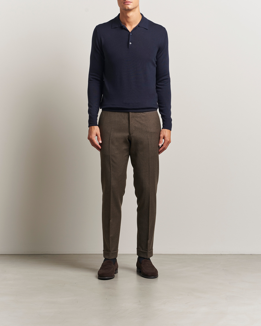 Herre | Trøjer | Canali | Merino Wool Long Sleeve Polo Navy