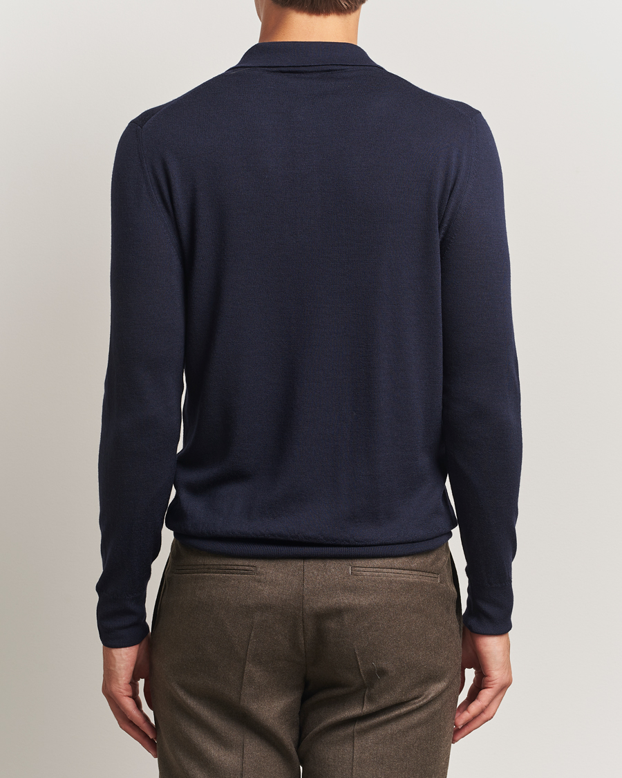 Herre | Trøjer | Canali | Merino Wool Long Sleeve Polo Navy