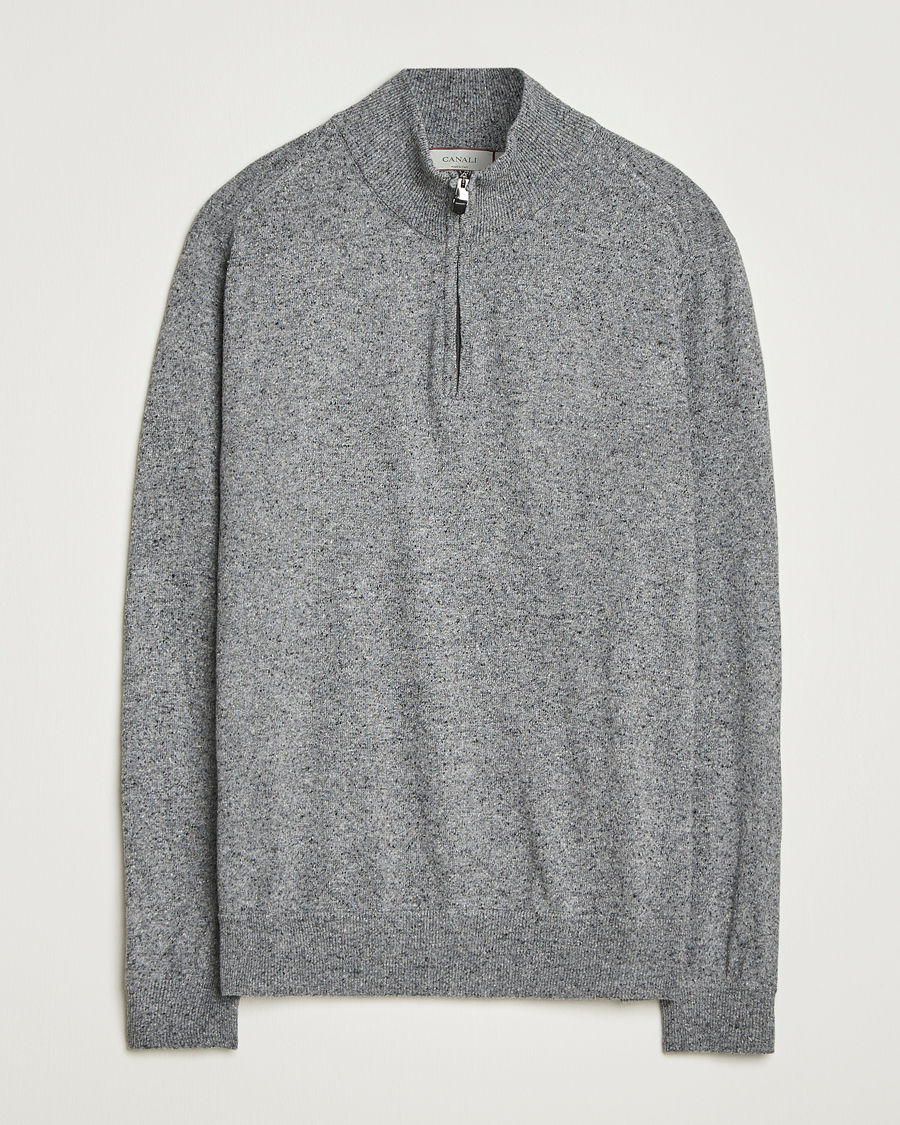 Herre | Trøjer | Canali | Donegal Half Zip Sweater Grey Melange