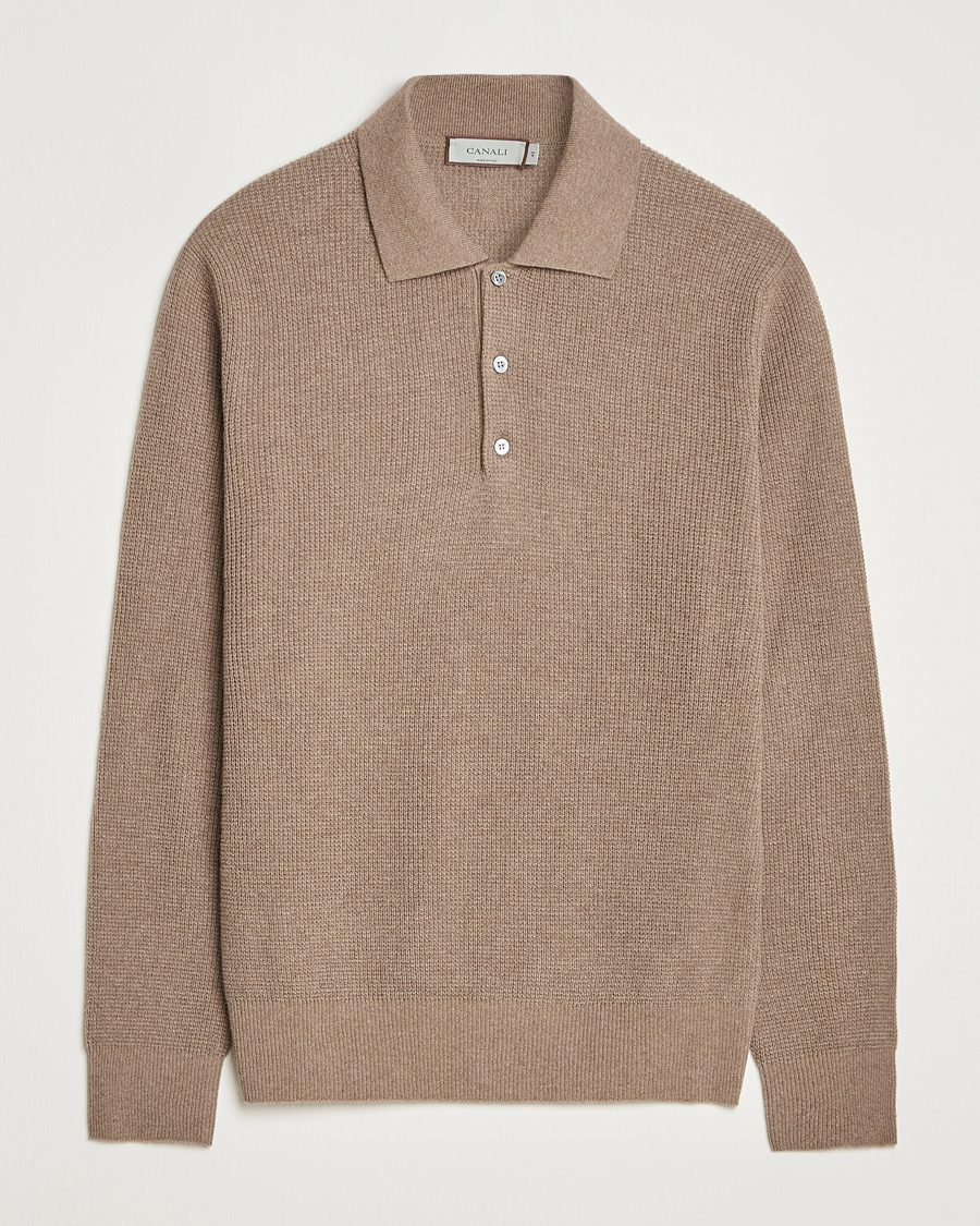 Herre | Trøjer | Canali | Wool/Cashmere Long Sleeve Polo Brown