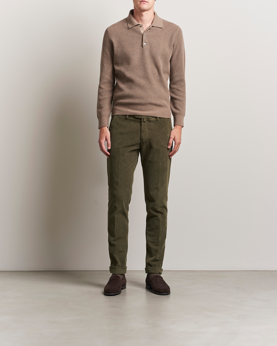 Herre | Trøjer | Canali | Wool/Cashmere Long Sleeve Polo Brown